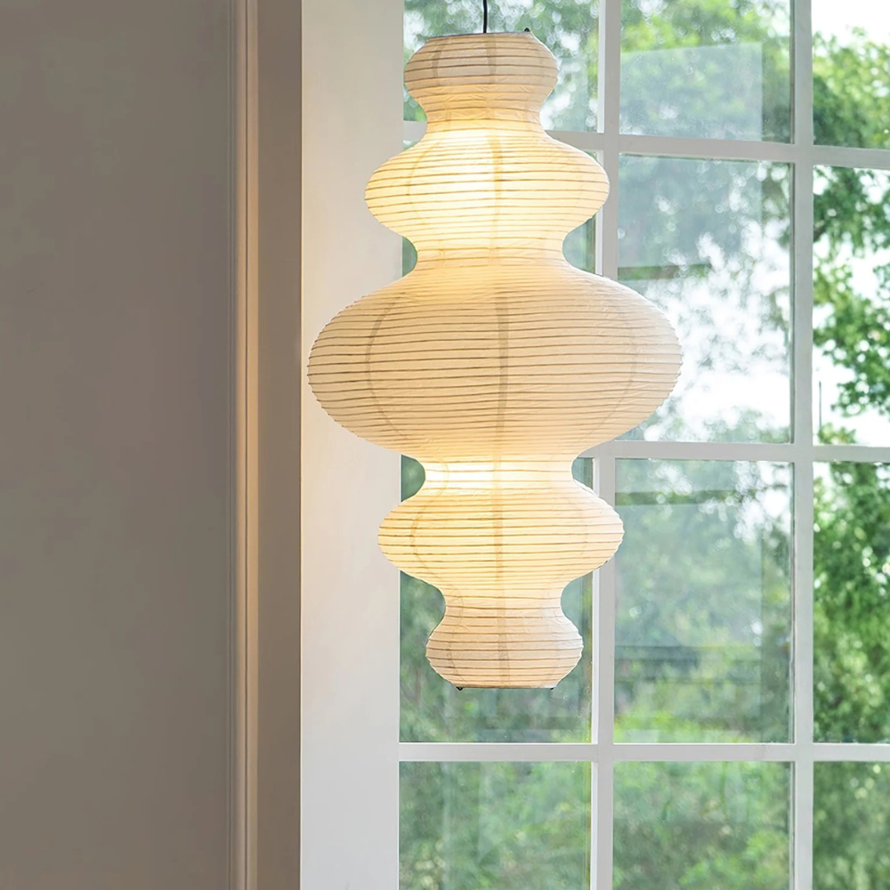 Diseño minimalista: Lámpara Akari Juni para iluminación de cocina. Estilo Japandi nórdico.