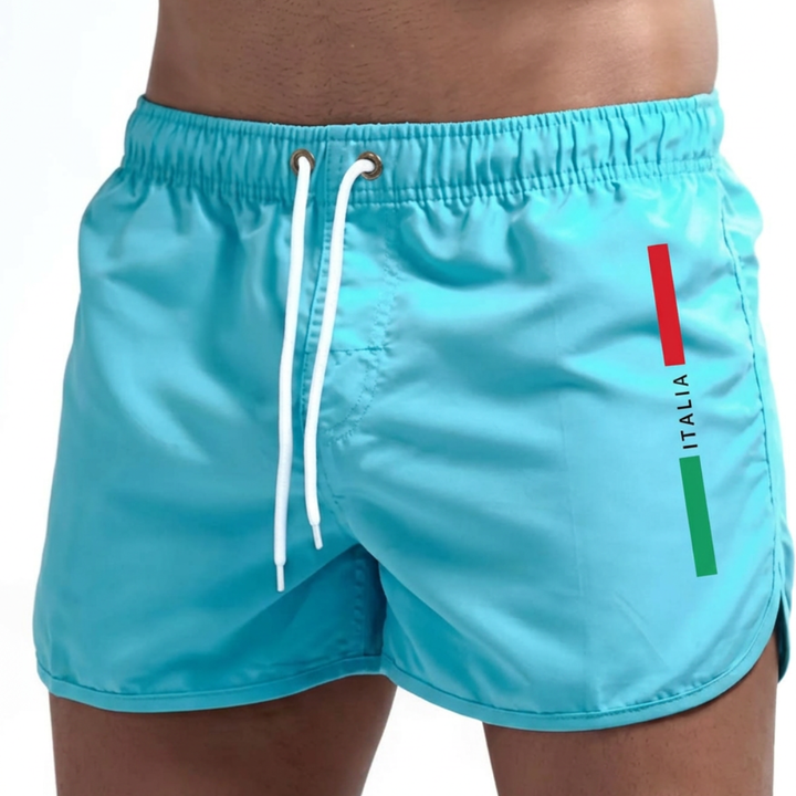 Shorts de baño masculinos con estampado veraniego, ideal para confort en la playa.