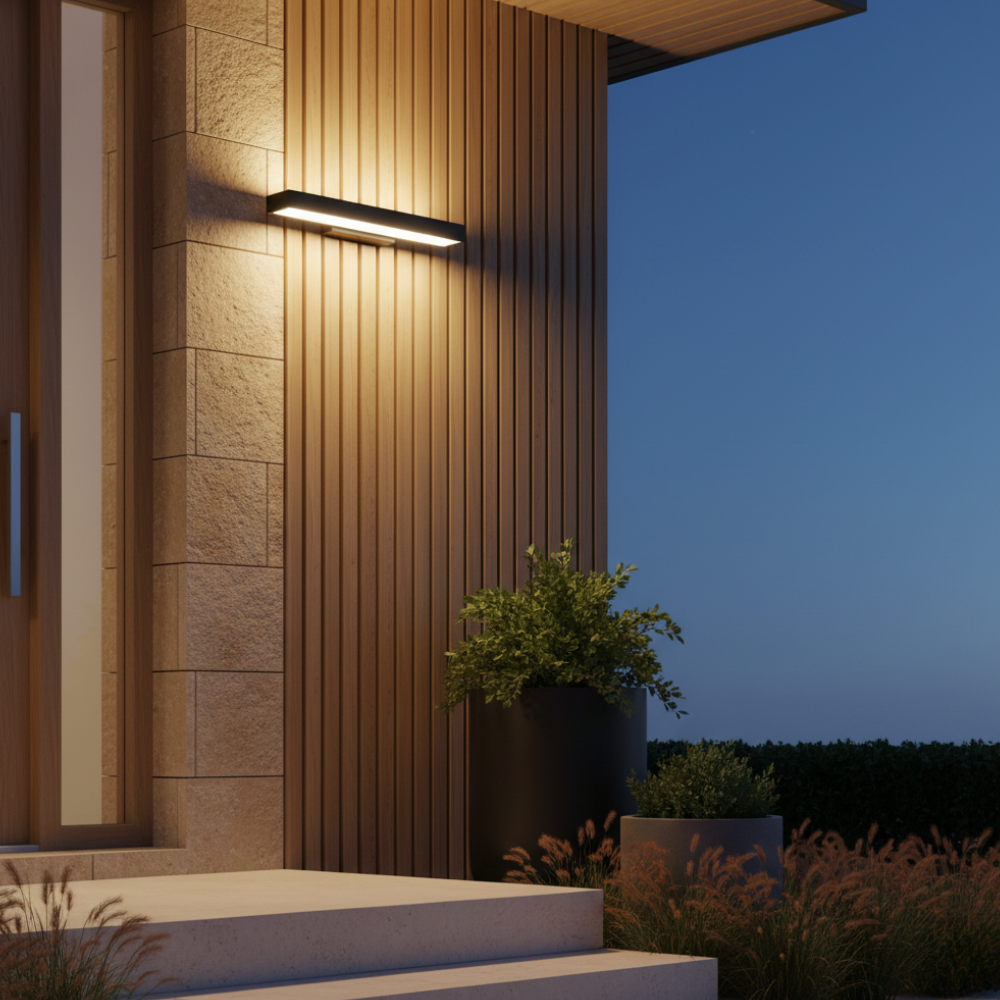 Iluminación exterior LED resistente al agua, moderna y eficiente para jardín y balcón.