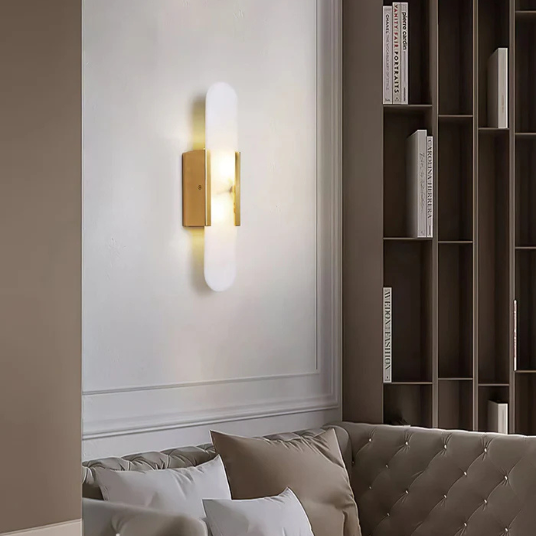 Aplique LED moderno de mármol, ideal para decoración de interiores, luz ambiental y sofisticada.