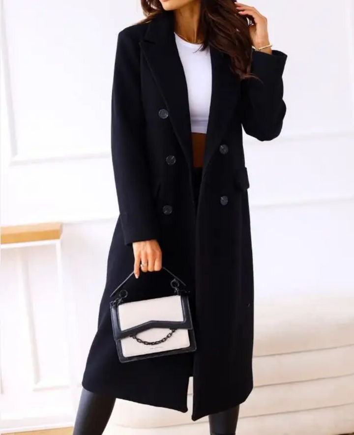 Abrigo de invierno mujer, elegante, doble botonadura, ropa exterior chic y cómoda.