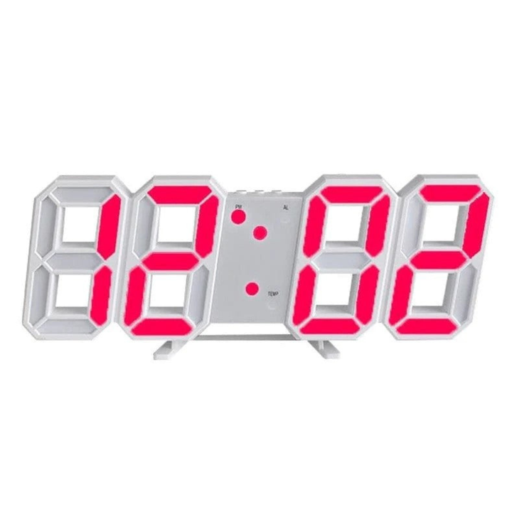 Reloj de pared LED luminoso con números 3D. Diseño digital contemporáneo para un ambiente moderno.