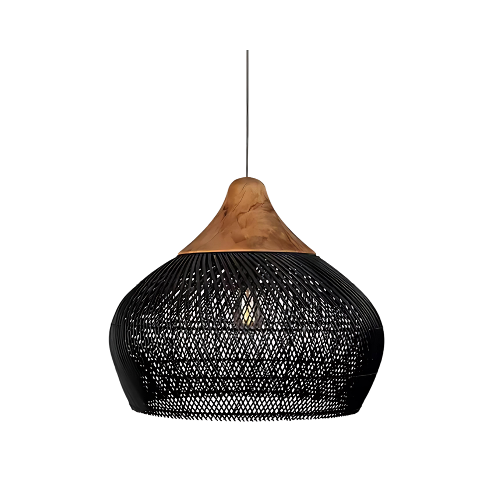Diseño artesanal único: lámpara colgante de ratán natural, tejida a mano. Iluminación boho elegante.