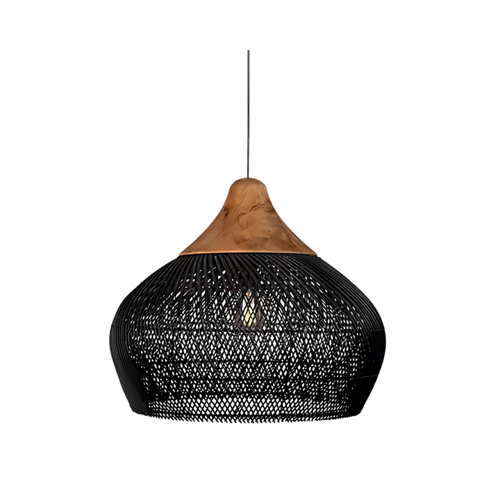 Diseño artesanal único: lámpara colgante de ratán natural, tejida a mano. Iluminación boho elegante.