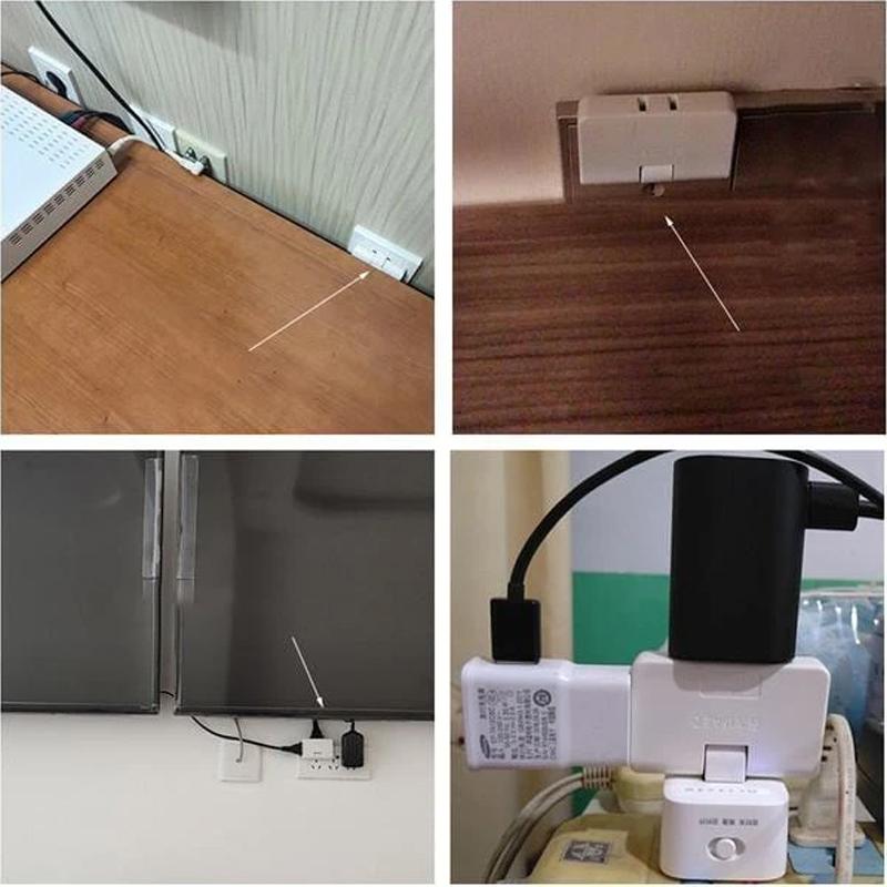 Adaptador eléctrico multipuerto giratorio 180° con 3 tomas. Diseño compacto para enchufe de pared en hogar/oficina.