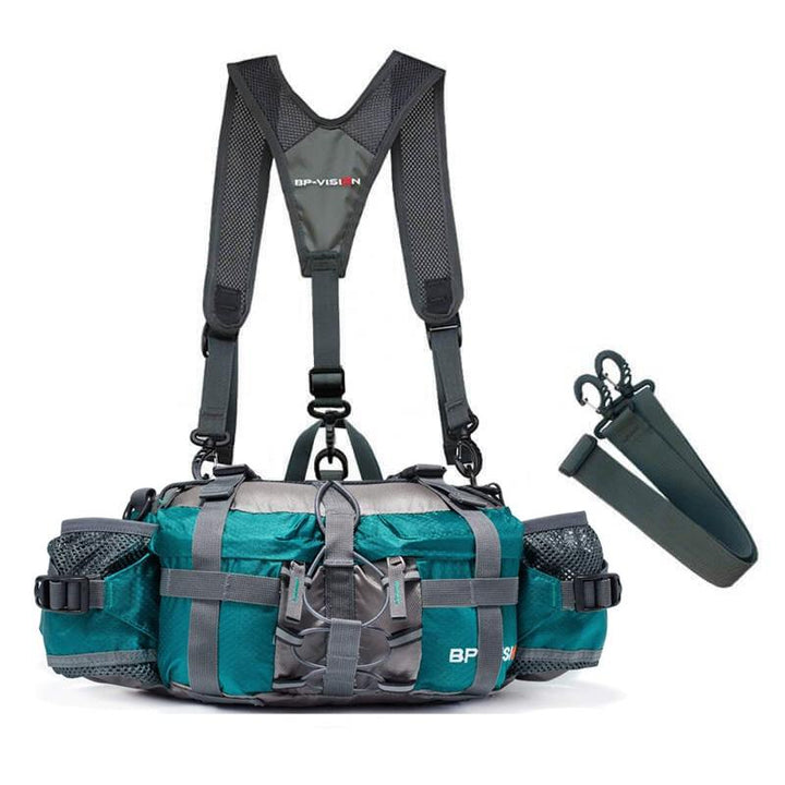 Riñonera de cintura para senderismo, compacta, unisex, con portabotellas para hidratación.