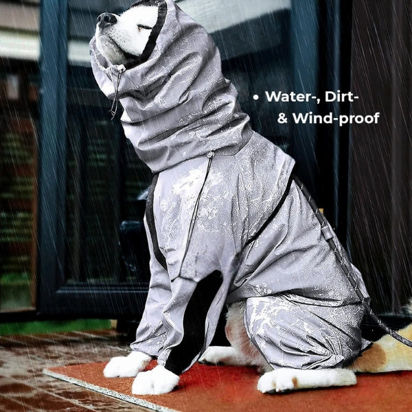 Protección lluvia para perros: chubasquero impermeable con diseño de patas, mantiene perro seco.