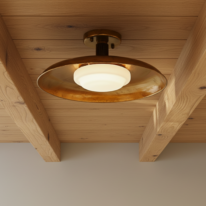 Lámpara de techo moderna Cymbale con luz LED, estilo retro en oro antiguo, ideal para salas y entradas.