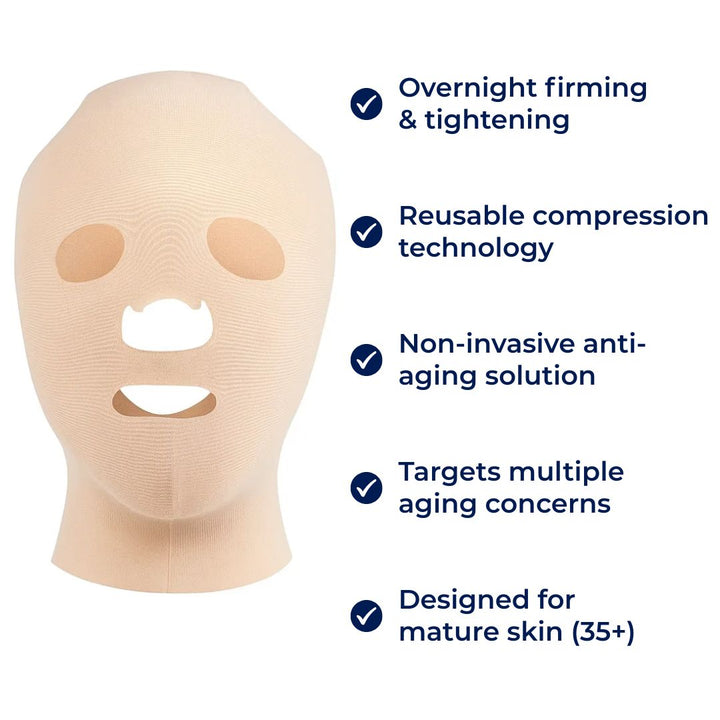 Máscara facial antiarrugas reutilizable para mujeres. Cuidado nocturno reafirmante de piel madura.