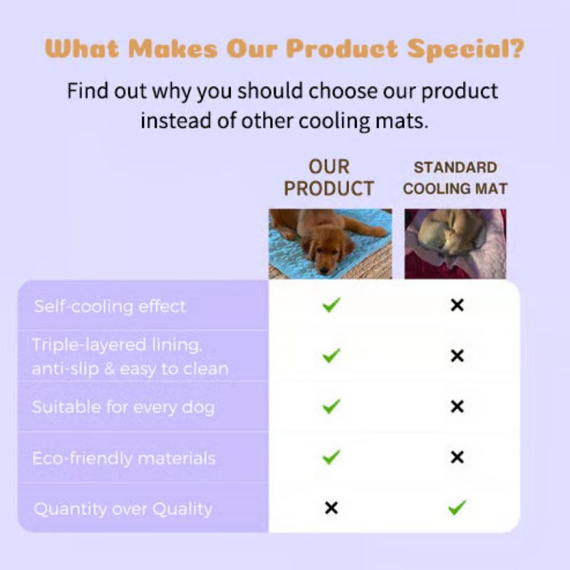Alivio del calor para perros con colchoneta enfriadora, accesorio esencial de verano.