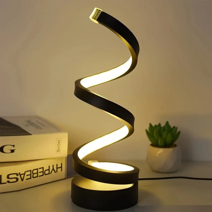 Lámpara LED espiral táctil, luz ajustable (cálida, natural, blanca). Decora tu hogar con estilo moderno.