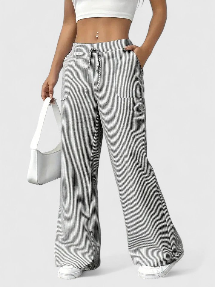 Pantalón amarillo de mujer, corte ancho, cintura adaptable y confortable. Estilo veraniego.