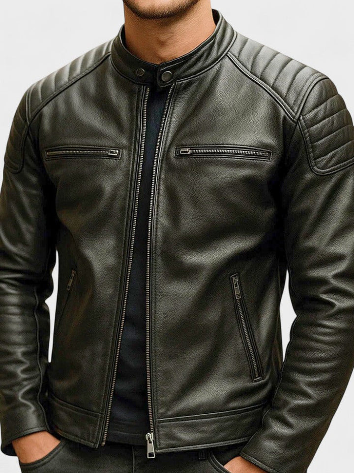 Chaqueta de cuero auténtico vintage, moda hombre. Perfecta para un look casual en otoño e invierno.