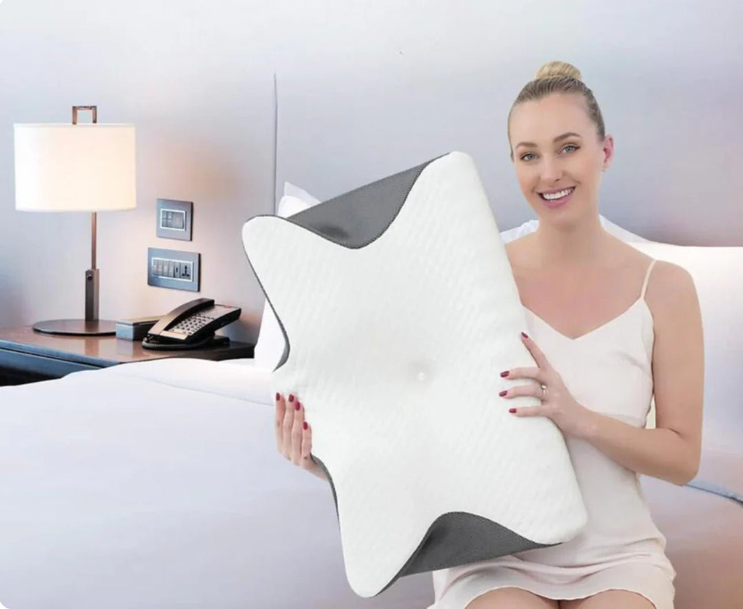 Almohada cervical ergonómica viscoelástica para alivio del dolor de cuello y espalda. Soporte óptimo.