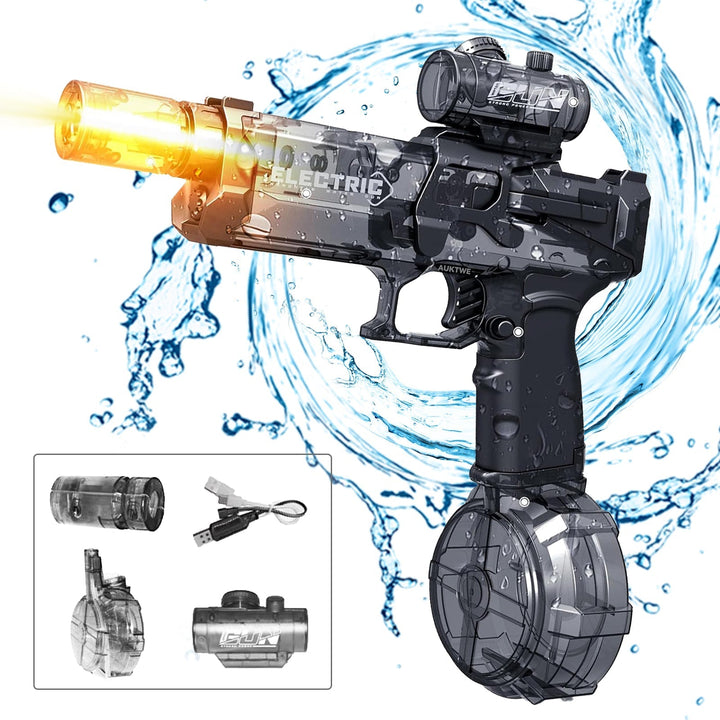 Pistola de agua eléctrica recargable para niños y adultos, diversión extrema en batallas acuáticas de verano.