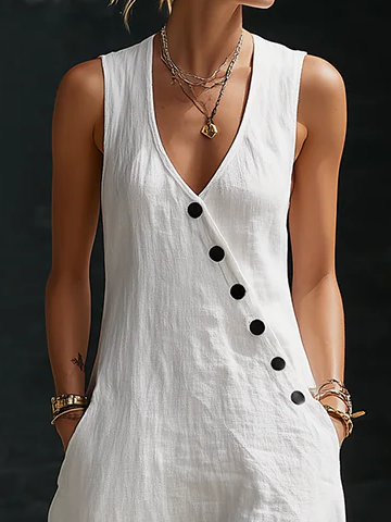 Vestido largo de mujer cómodo y versátil con botones, estilo fluido para moda casual o elegante.