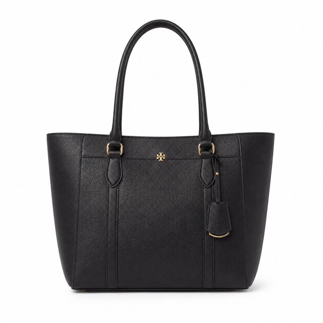 Bolso tote de piel negro para mujer, elegante y espacioso, ideal para uso diario.