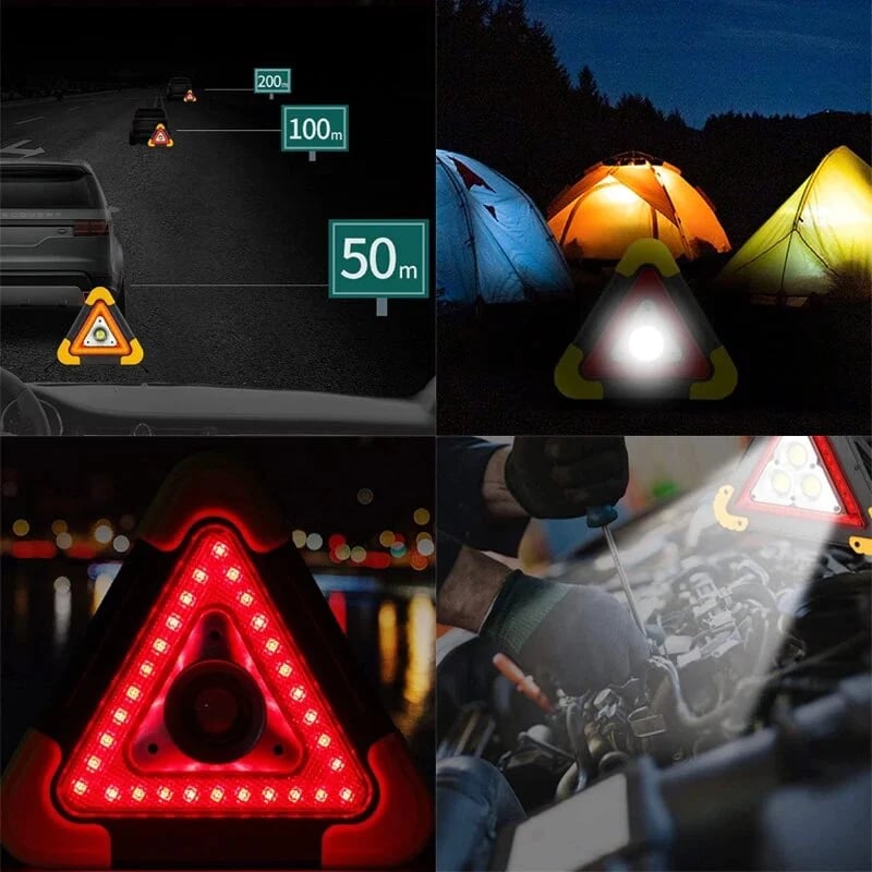 Lámpara solar LED recargable triangular, portátil para coche, camping y situaciones de emergencia.