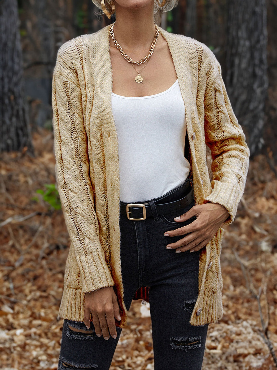 Cárdigan de mujer con punto trenzado y botones, chaqueta gruesa y elegante para el invierno.