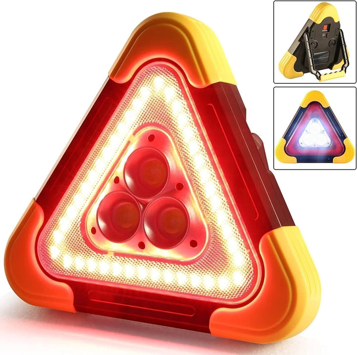 Lámpara de seguridad LED solar triangular para coche, seguridad vial y emergencias. Luz de advertencia portátil.