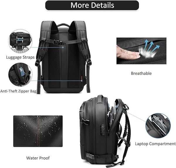 Mochila de viaje de aventura 60L, expandible para viajes largos. Bolso con compartimento húmedo/seco integrado.