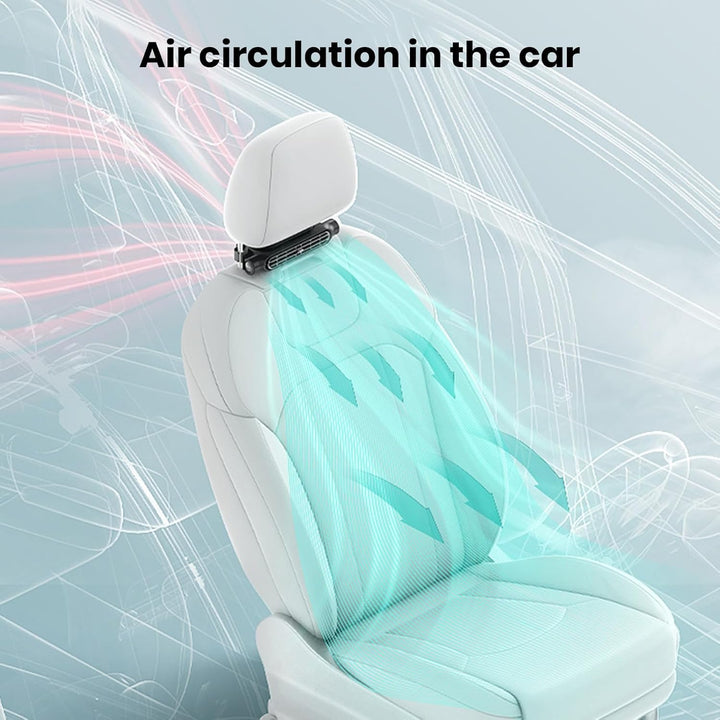 Ventilador USB portátil para coche, fácil instalación en reposacabezas. Proporciona frescor instantáneo en viajes.