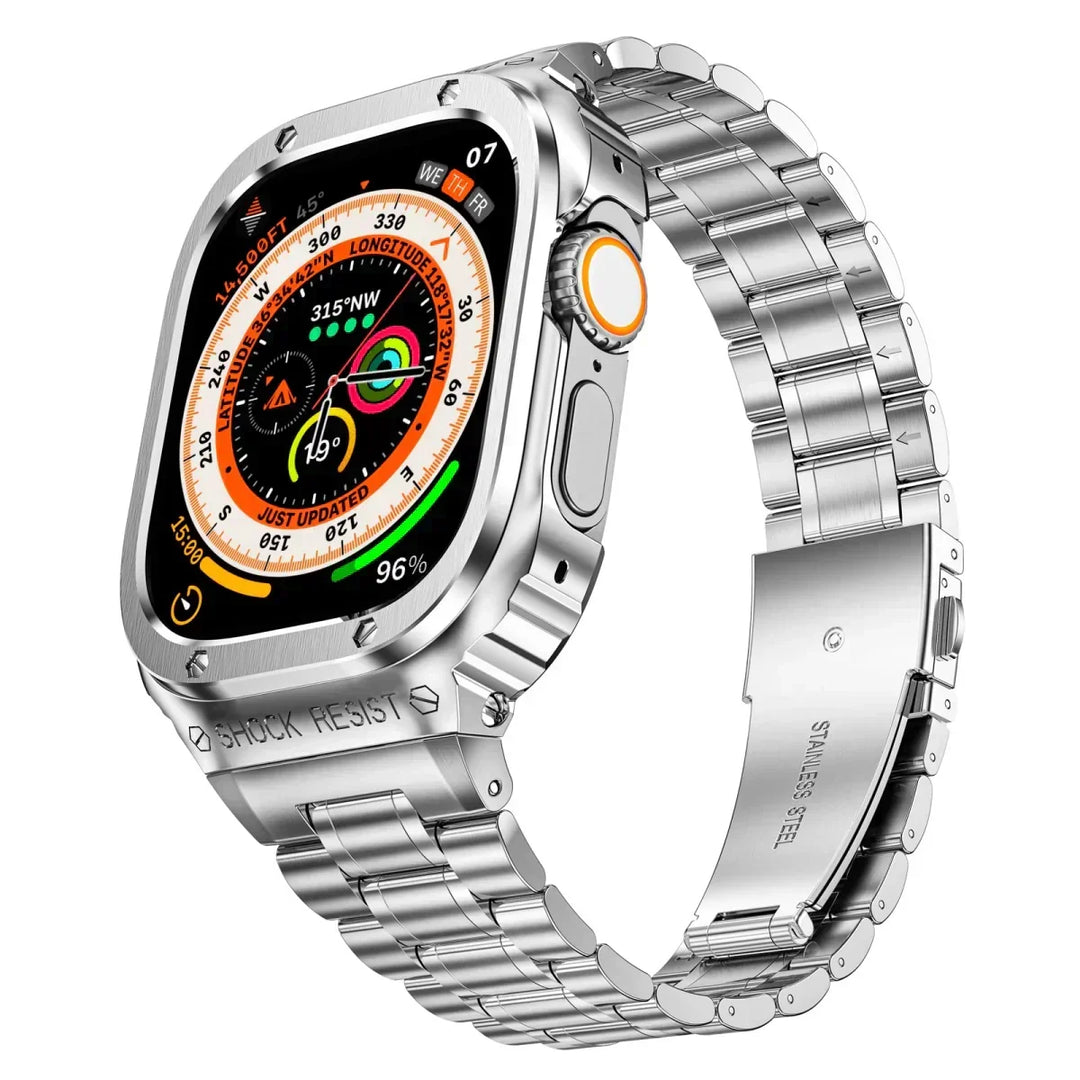 Correa y funda de acero inoxidable anti-golpes, accesorio unisex para reloj inteligente.