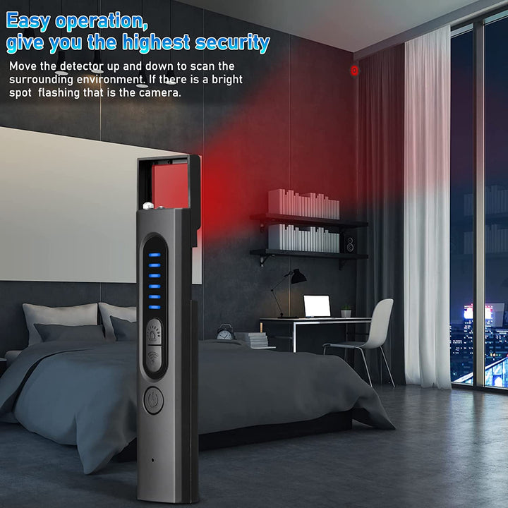 Detector RF portátil contra cámaras ocultas, micrófonos espía y rastreadores GPS para tu seguridad total.