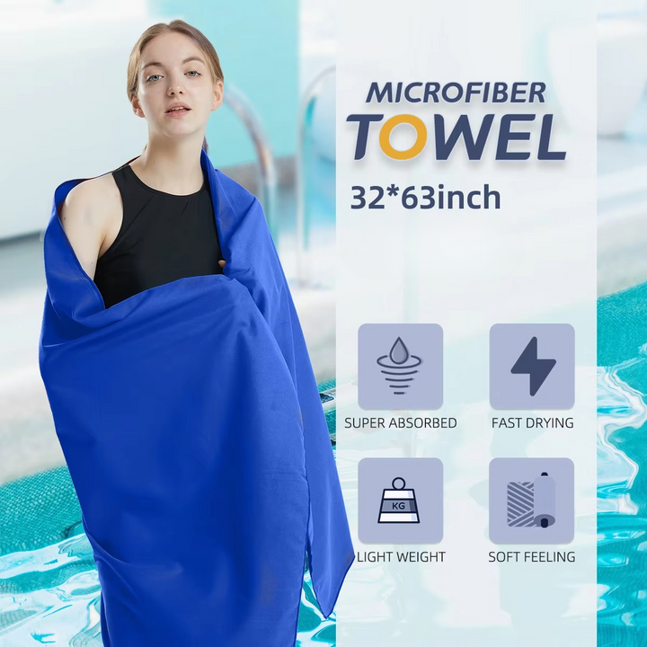 Toalla de microfibra ultraligera y absorbente. Ideal para viajes, deporte y gimnasio. Secado rápido.