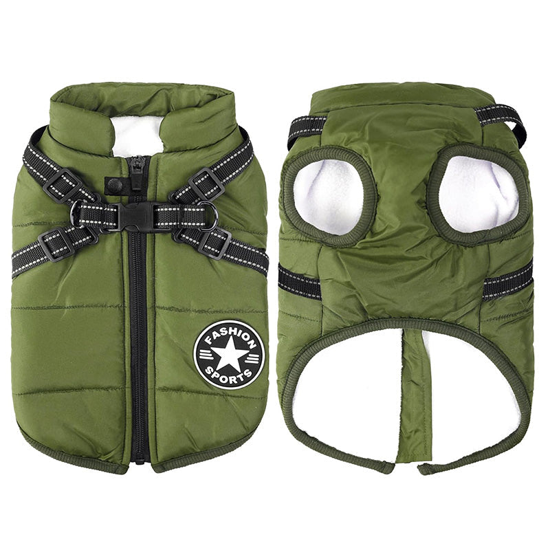 Abrigo versátil 3 en 1 para perros: impermeable, cortaviento y con arnés para cualquier clima.