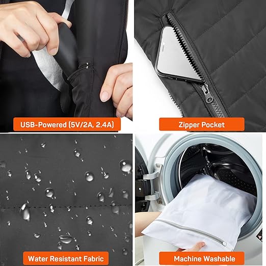 Chaleco calefactable USB de diseño cómodo y ligero, unisex, ideal para frio extremo y actividades outdoor en invierno.