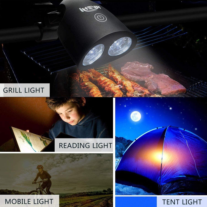 Detalle de la luz LED para parrilla, con múltiples focos y brazo flexible para direccionar la iluminación del asador.