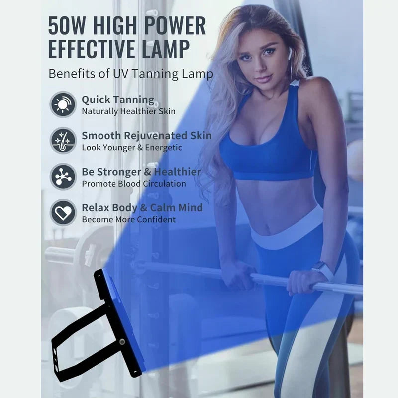 Lámpara LED de bronceado con temporizador e intensidad ajustable. Solárium seguro para belleza en casa.