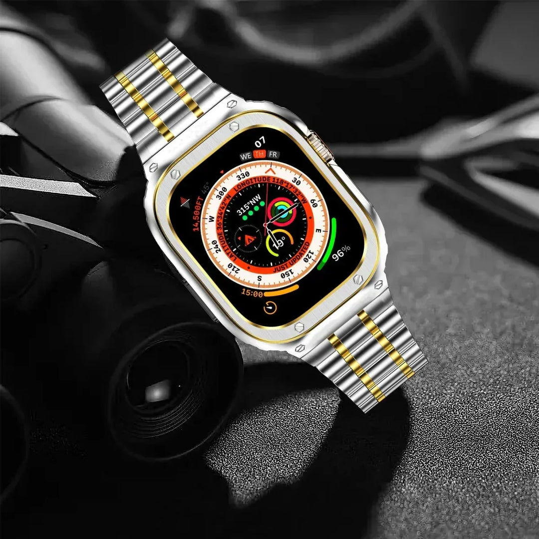 Correa y funda de acero inoxidable duradera para smartwatch 44/45/49mm, protección unisex.