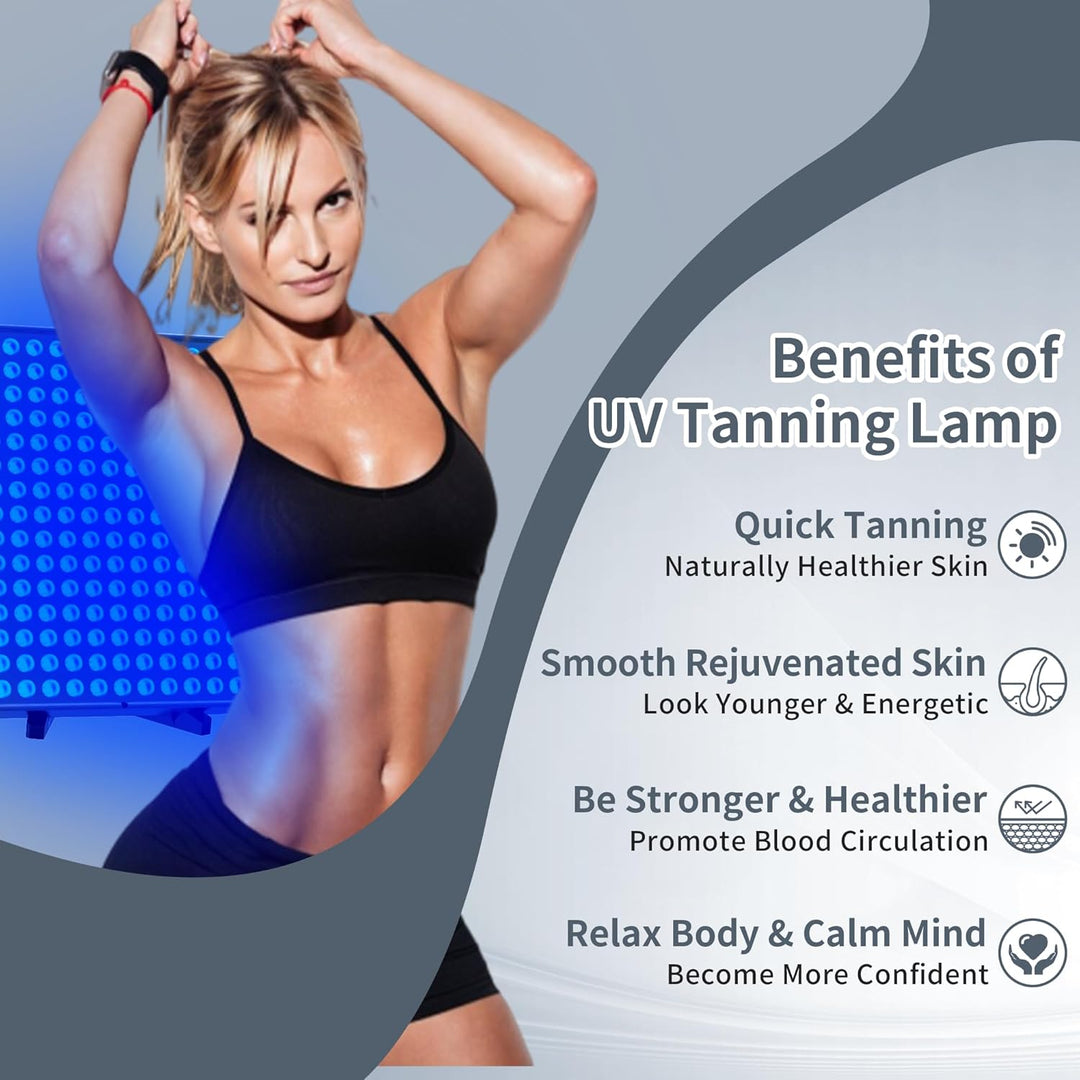 Lámpara de bronceado UV con 225 LEDs y temporizador. Consigue un bronceado en casa seguro y uniforme.
