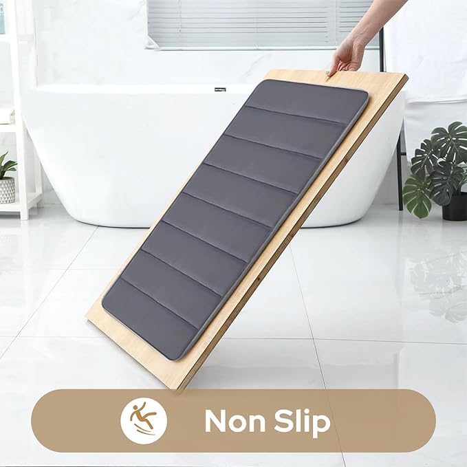 Disfruta de seguridad y confort con este juego de 3 alfombras de baño antideslizantes de espuma viscoelástica.