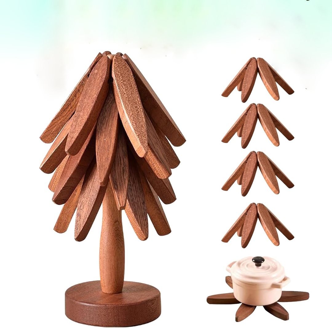 Posavasos de madera expandible para proteger mesas de platos calientes.