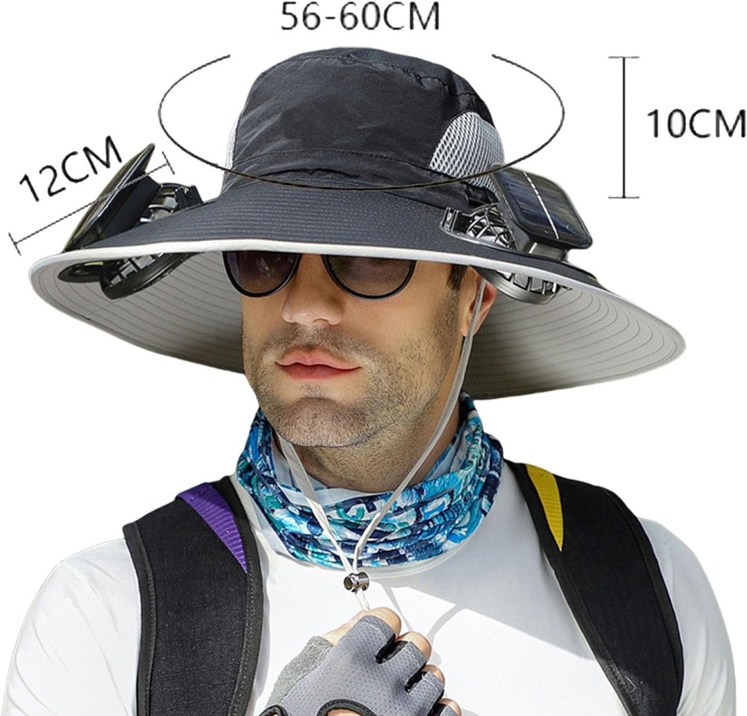 Sombrero de protección solar unisex con ventilador. Accesorios para frescura en senderismo y pesca.