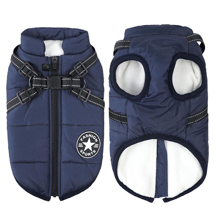 Chaqueta con arnés integrado para perro, fácil de poner, impermeable y cálida para el invierno.