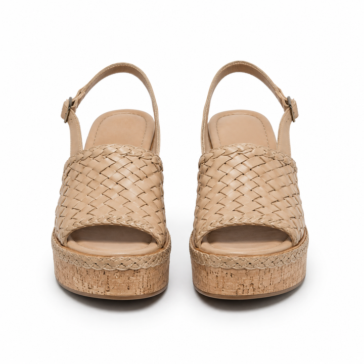 Sandalias de cuña beige para mujer, elegantes y cómodas, perfectas para verano. Estilo versátil con plataforma.