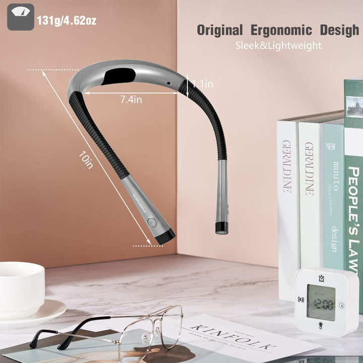 Luz de lectura LED portátil recargable, cuello flexible, perfecta para camping, viajes y lectura nocturna.