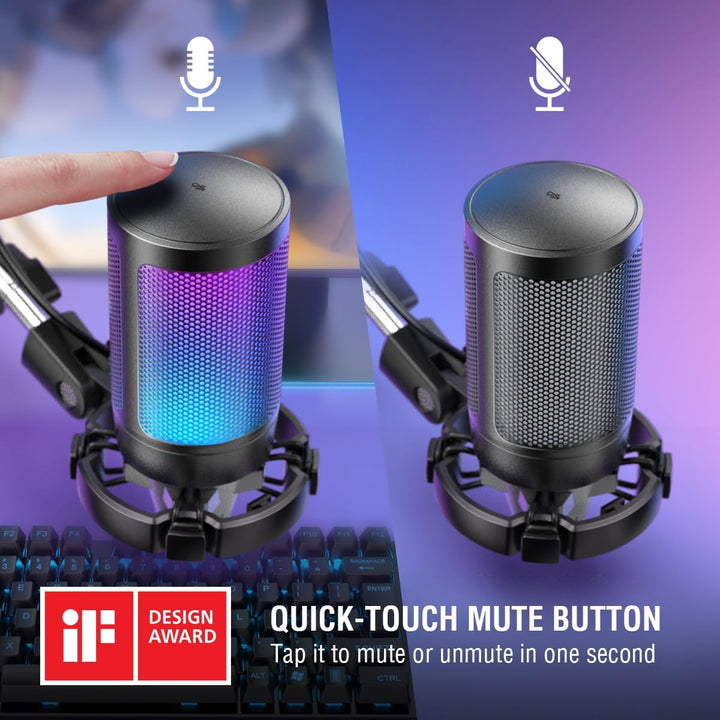 Micrófono de condensador USB con soporte para PC, audio profesional para streaming, podcast y gaming.