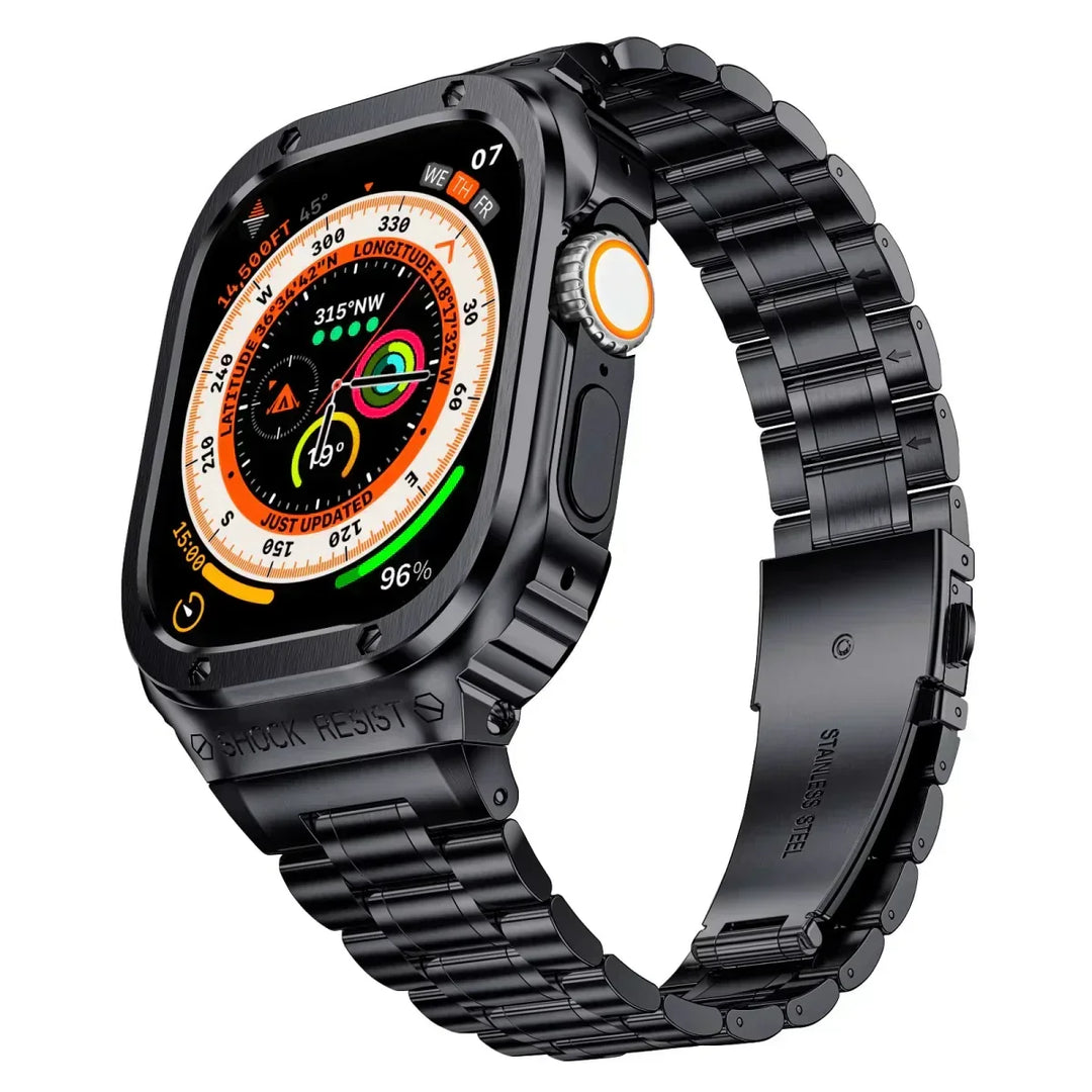 Correa de acero inoxidable y funda elegante, unisex para tu reloj inteligente, 49mm.