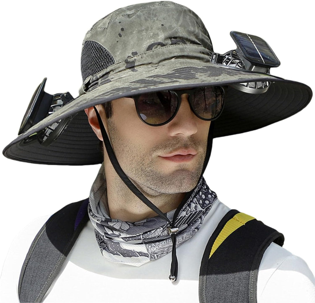 Sombrero para el sol con ventilador. Frescura garantizada para senderismo, pesca y actividades de verano.