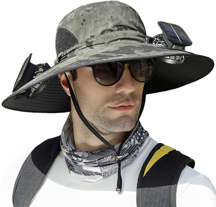Sombrero para el sol con ventilador. Frescura garantizada para senderismo, pesca y actividades de verano.