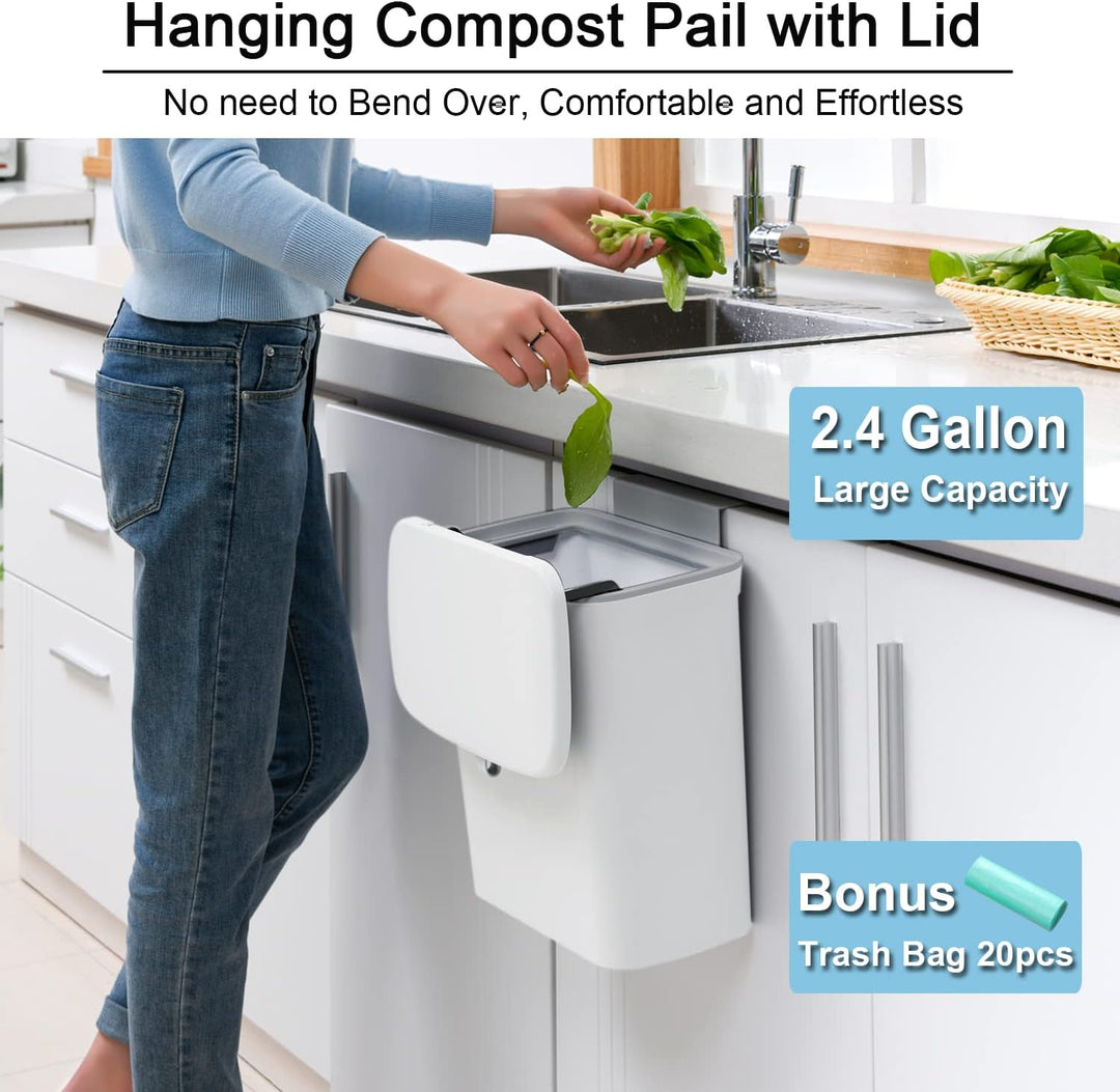 Contenedor de compostaje orgánico de 2.4 gal para cocina. Recicla basura fácilmente, ideal para hogar.