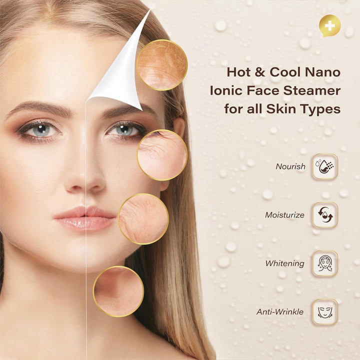 Detalle del vaporizador facial con difusor de aromaterapia, creando un spa relajante para tu cuidado de la piel.