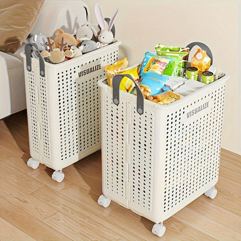 Cesta de lavandería con ruedas, organizador de ropa plegable fácil de mover para el baño o dormitorio.