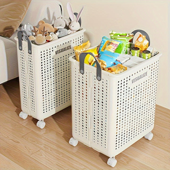 Cesta de lavandería con ruedas, organizador de ropa plegable fácil de mover para el baño o dormitorio.