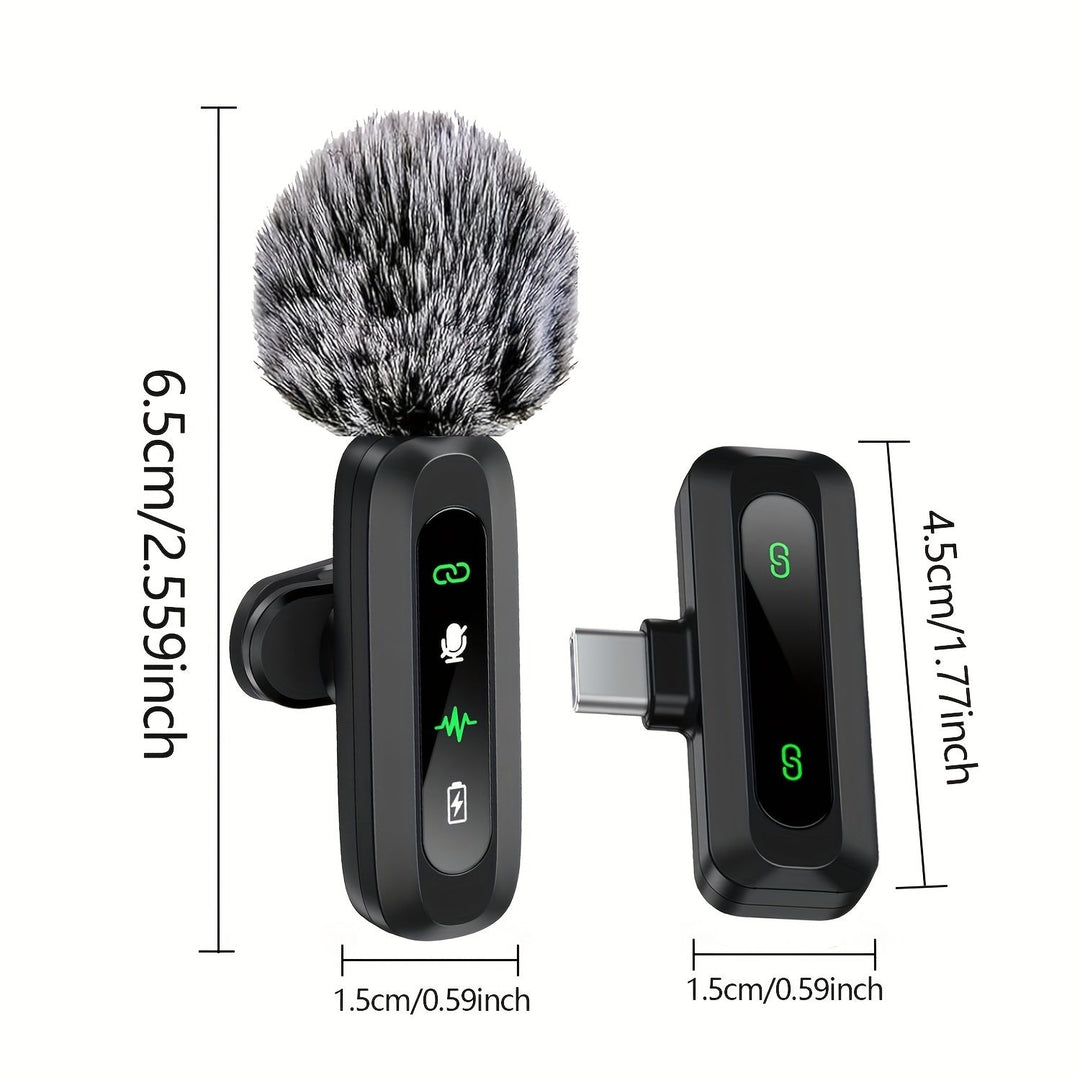 Micrófono inalámbrico de clip para vlogs y podcasts. Fácil de usar con smartphone, audio profesional sin cables.